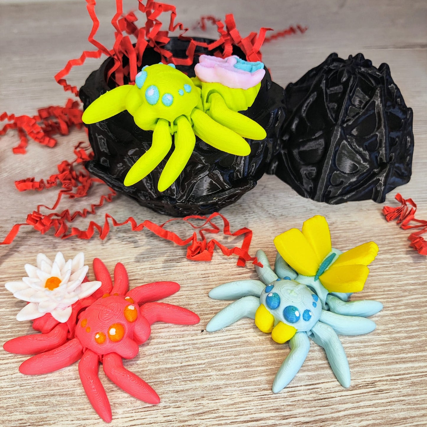 Small Mystery Spider Web Egg – 3D Printed with 3 Random Spiders