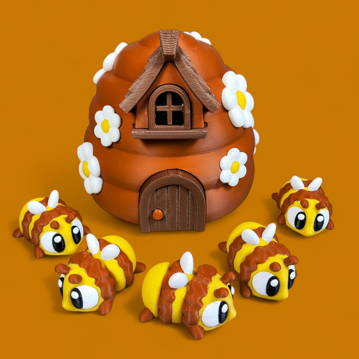 Beehive with 5 Bees – 3D Printed Decorative Set by 3DGOB