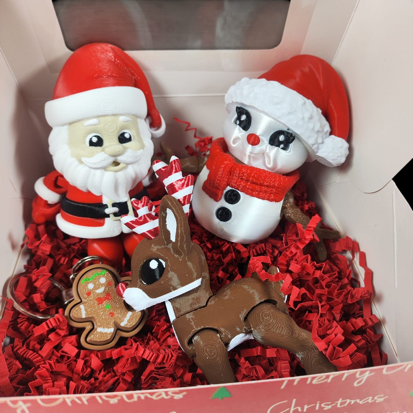 Christmas Friends Articulated Set — Santa, Snowman, Reindeer & Gingerbread Clicker Keyring