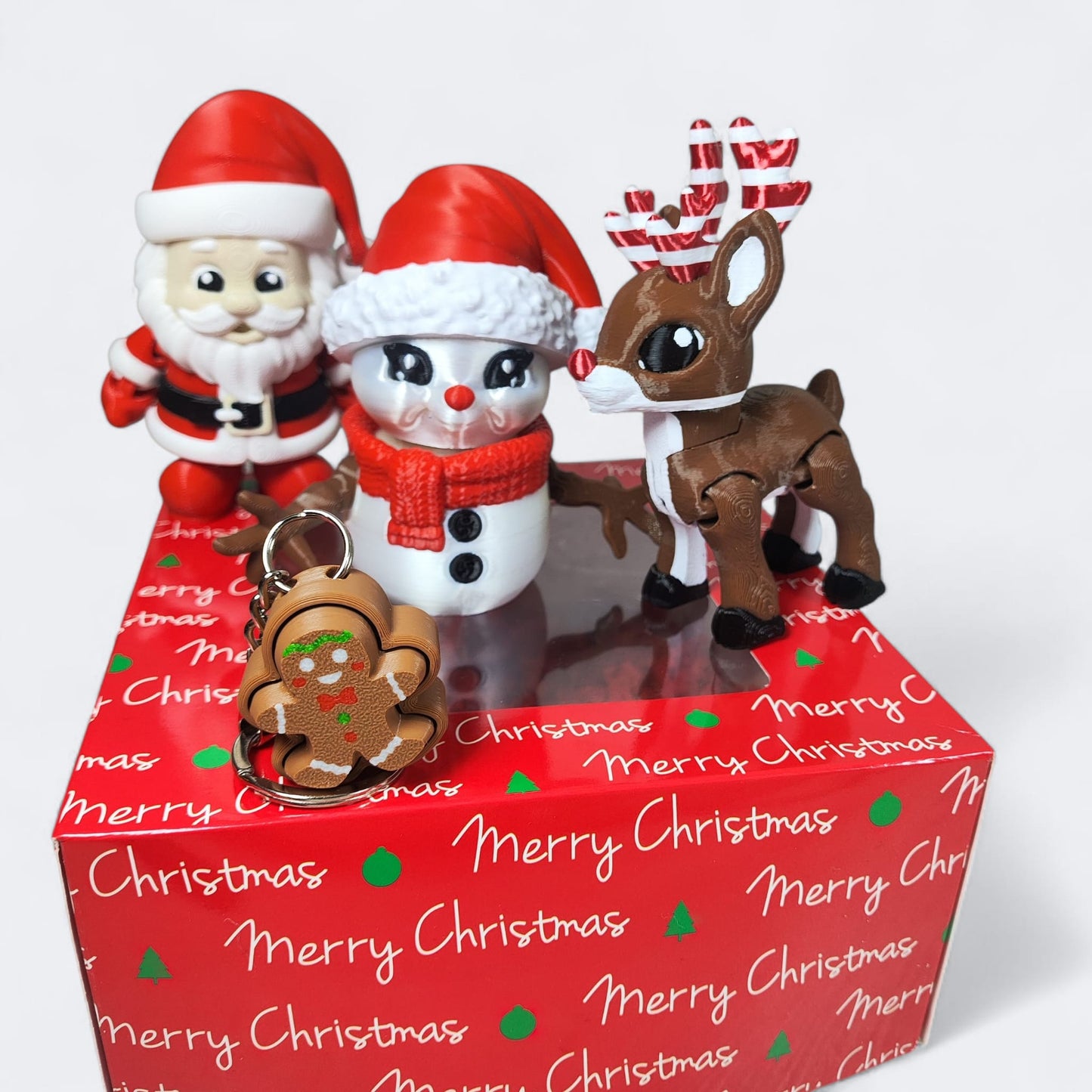 Christmas Friends Articulated Set — Santa, Snowman, Reindeer & Gingerbread Clicker Keyring