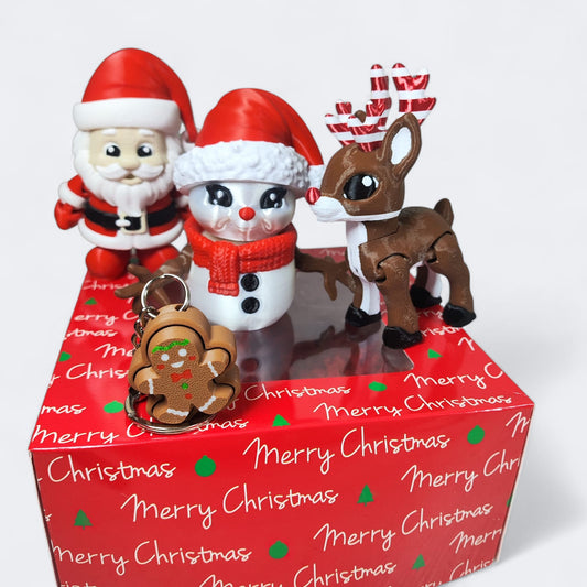 Christmas Friends Articulated Set — Santa, Snowman, Reindeer & Gingerbread Clicker Keyring
