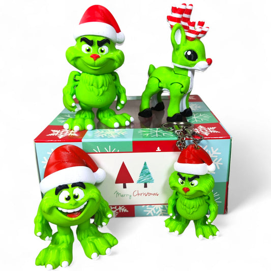 Grinch Christmas Set — Grinch, Mini Grinch Skittles, Reindeer & Keyring