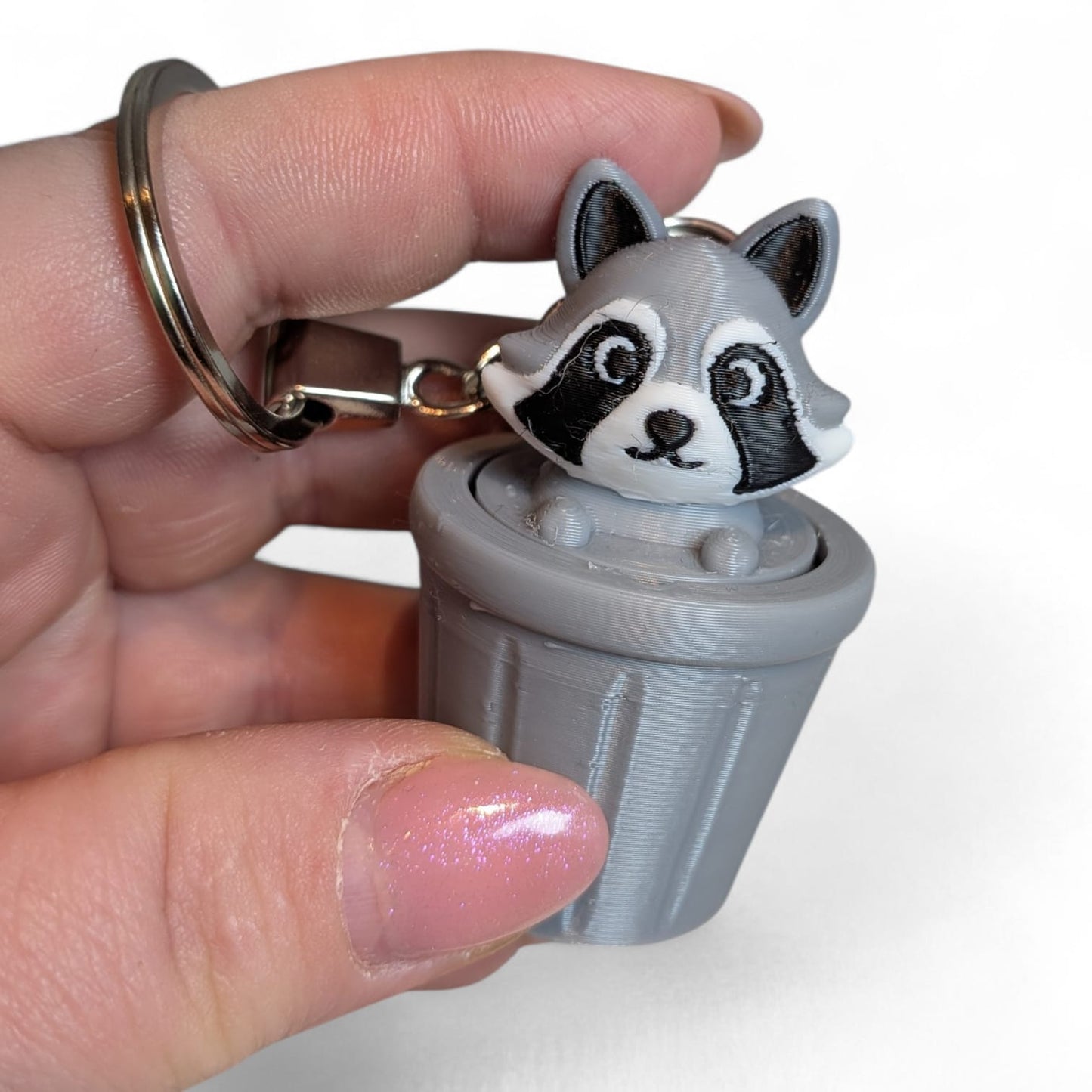 Raccoon in Trash Bin Clicker Keychain – Cute Collectable Accessory