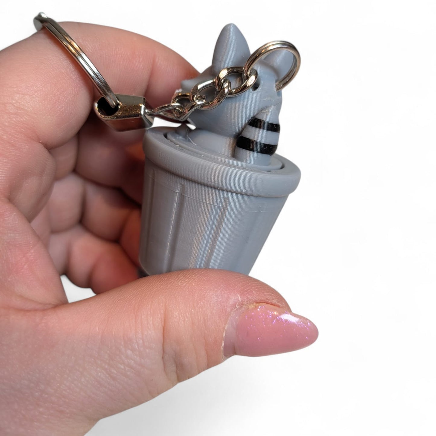 Raccoon in Trash Bin Clicker Keychain – Cute Collectable Accessory