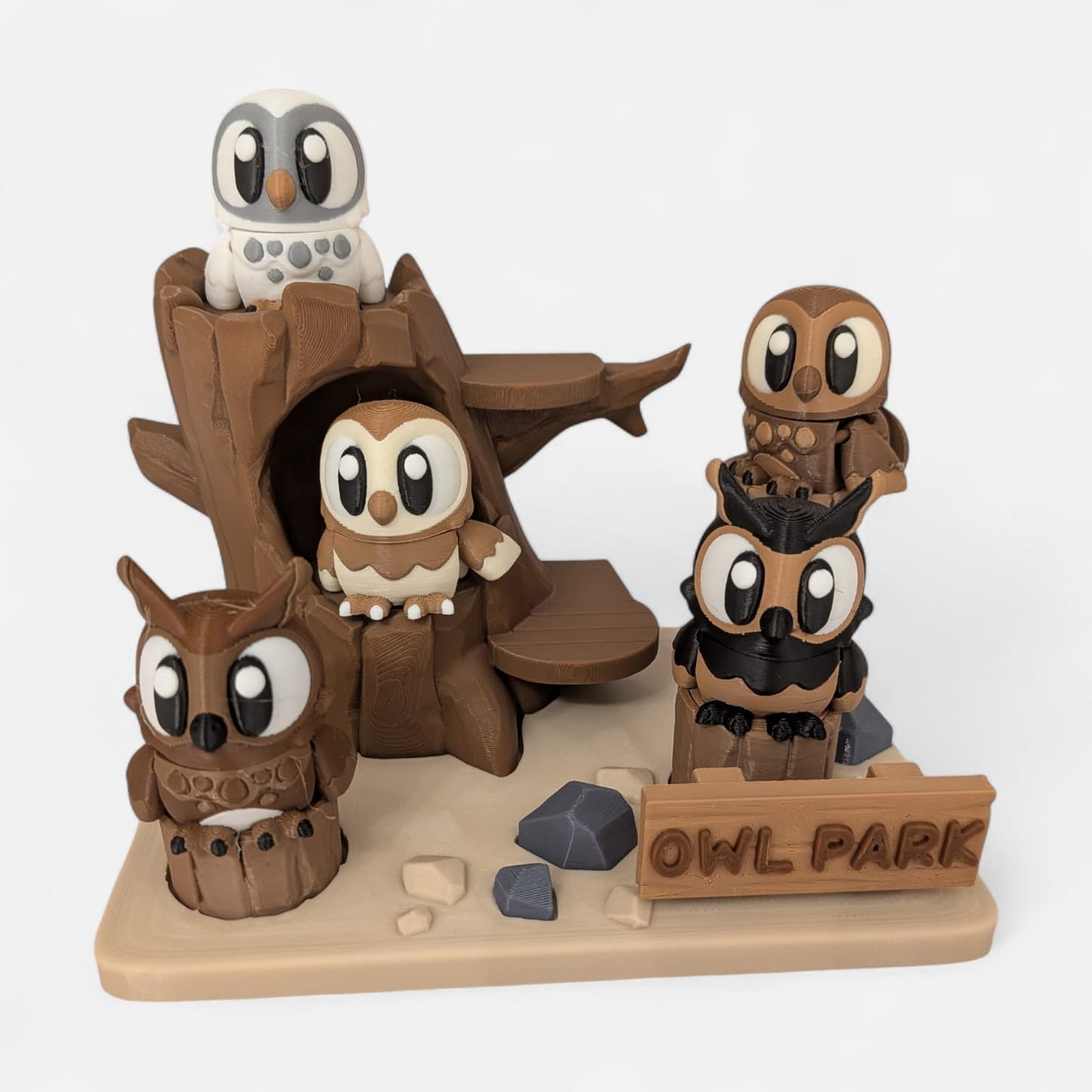 Owl Park Display Set – 3D Printed Collectable Scene