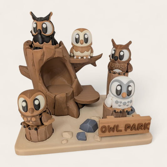 Owl Park Display Set – 3D Printed Collectable Scene