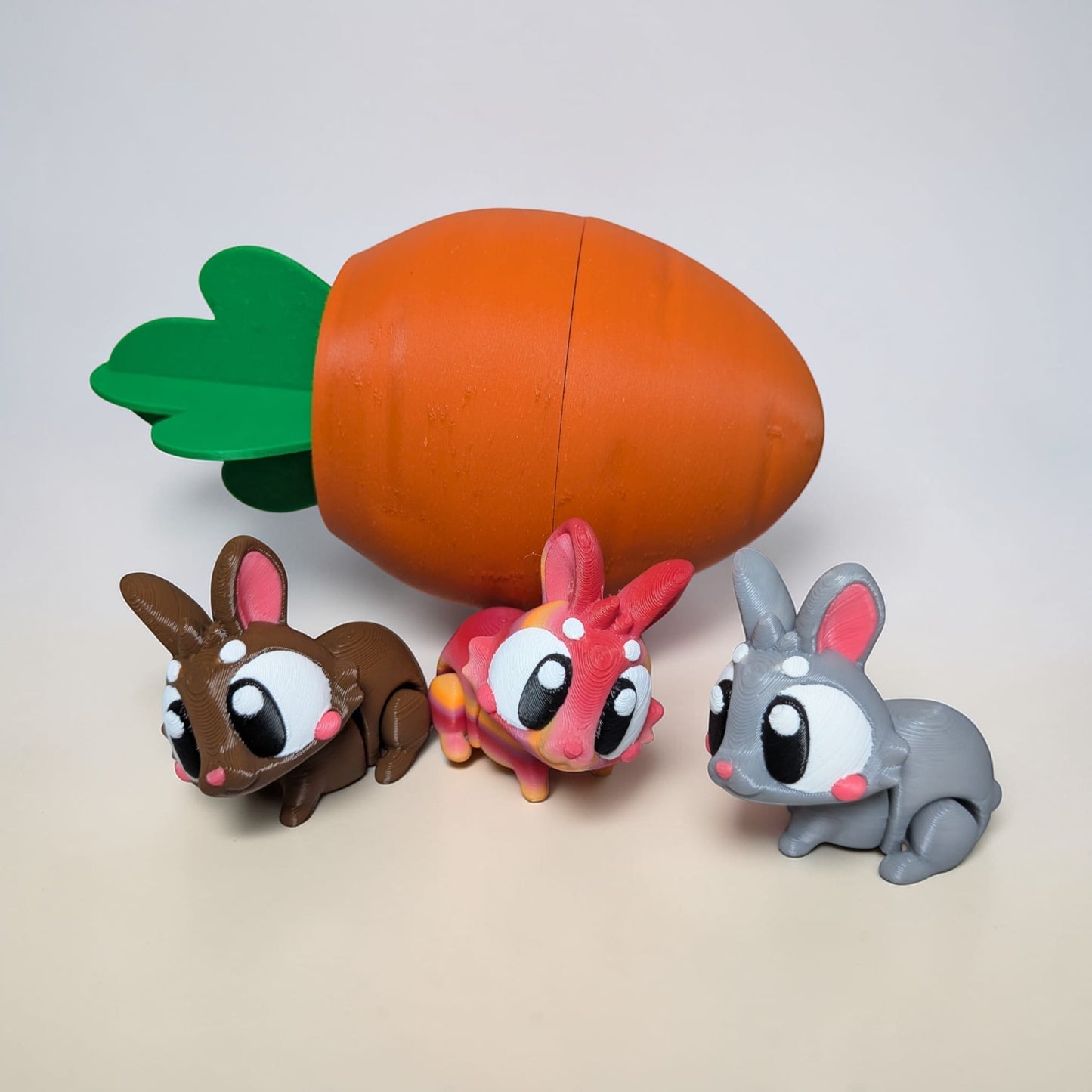Bunny Trio in Carrot Container – 3D Printed Collectable Set