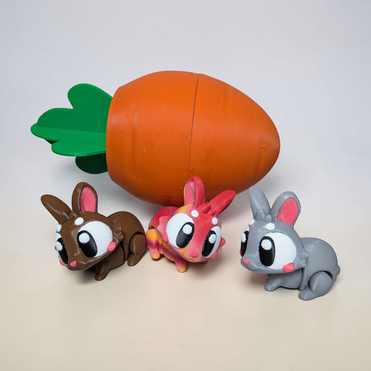 Bunny Trio in Carrot Container – 3D Printed Collectable Set